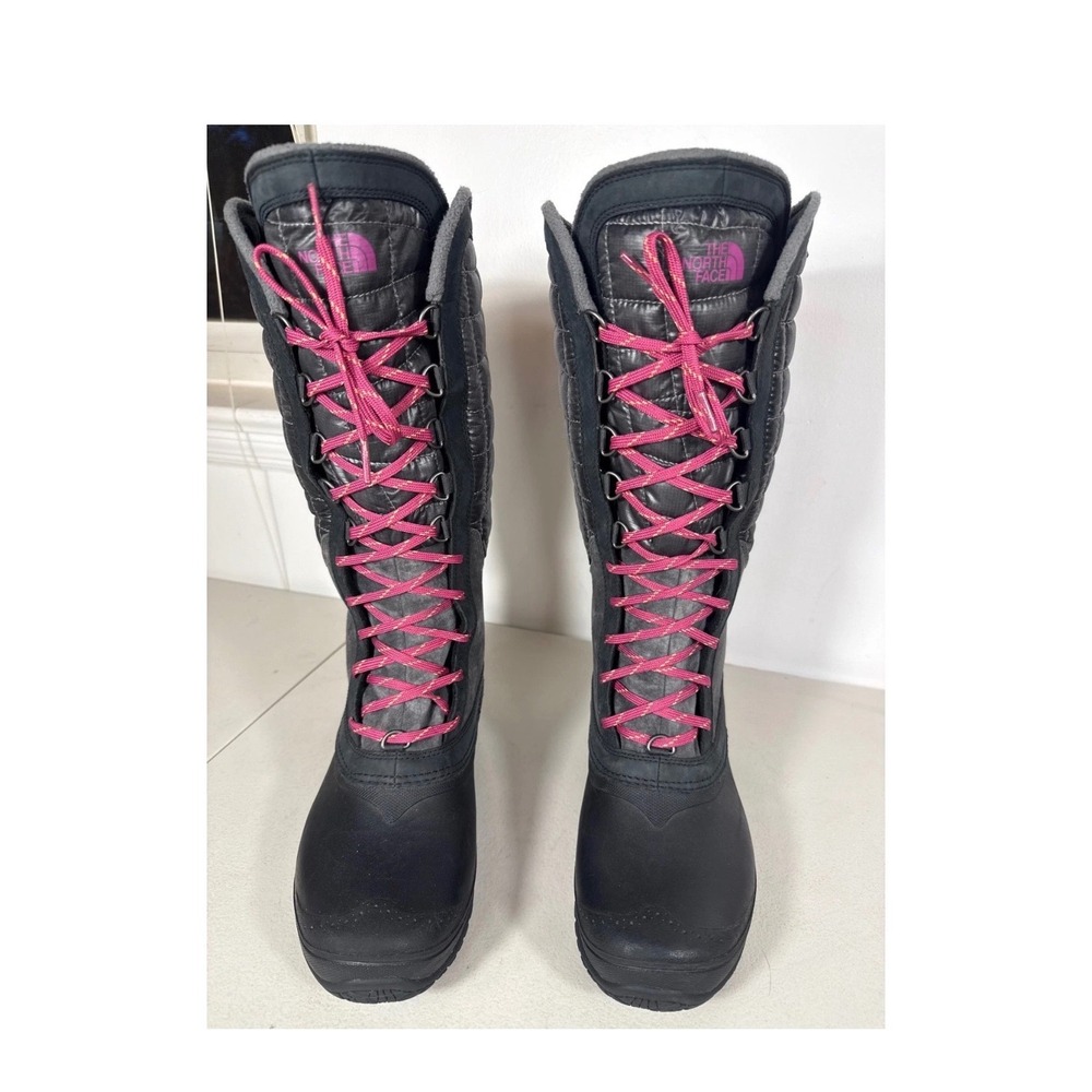 The North Face Thermoball Tall Winter Boots Grey Pink Womens 10 CXR8 EBF